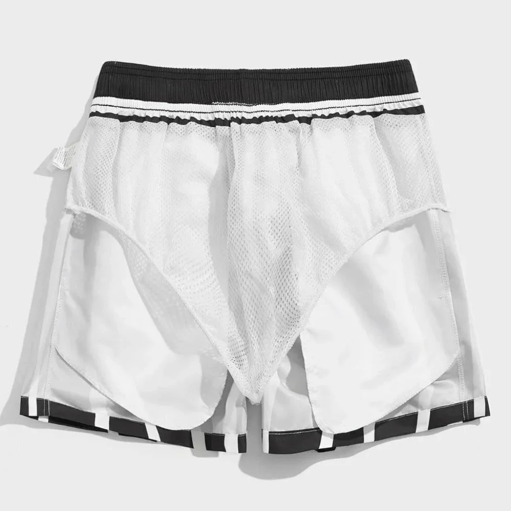 Black Vacation Style Striped Men's Swim Trunks